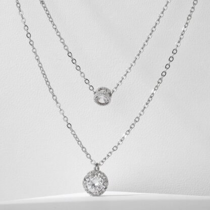 Sparkling Three-dimensional Zircon Pendant Necklace, Women's Exquisite Double-layer Collarbone Chain Jewelry Gift, Suitable For Engagement, Party, Holiday Gifts - Image 2