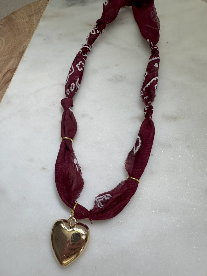Bandana Heart Charm Necklace - Red Bandana Design with Gold Heart Pendant Fashion Jewelry Accessory - Image 6
